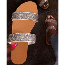 Rhinestone Decor Double Band Slippers - white