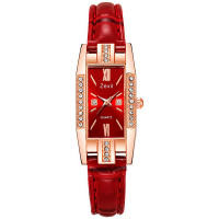 Rhinestone Decor Rectangle Quartz Watch - red