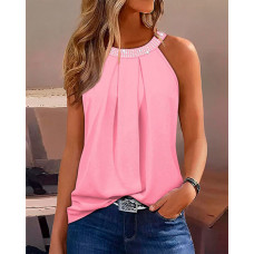 Rhinestone Decor Ruched Tank Top - pink