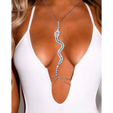 Rhinestone Decor Snake Shaped Body Chain - silver