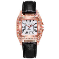 Rhinestone Decor Square Quartz Watch - black