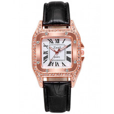 Rhinestone Decor Square Quartz Watch - black