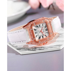 Rhinestone Decor Square Quartz Watch - white