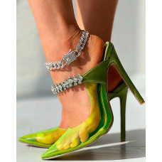 Rhinestone Decor Stiletto Heel Transparent Pumps - yellow