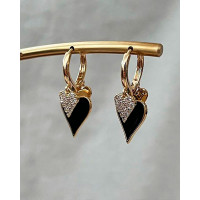 Rhinestone Decor Vintage Heart Hoop Earrings - black