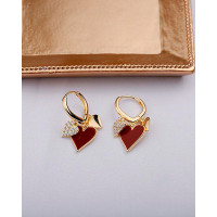 Rhinestone Decor Vintage Heart Hoop Earrings - red
