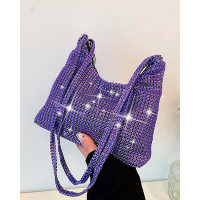 Rhinestone Decor Vintage Shoulder Bag - blue