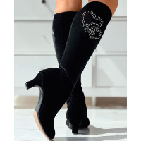 Rhinestone Heart Pattern Dancing Boots - black