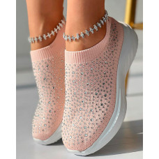 Rhinestone Slip On Sneakers - pink