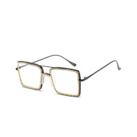 Rhinestone Square Fram Double Layered Eyeglasses - black