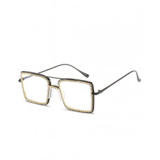 Rhinestone Square Fram Double Layered Eyeglasses - black