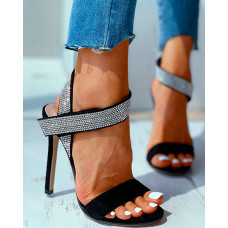 Rhinestone Strap Stiletto Heel - black