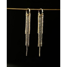 Rhinestone Tassel Design Hoop Earrings - gold