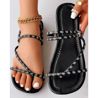 Rhinestone Toe Post Flip Flops Beach Sandals - black Rhinestone Toe Post Flip Flops Beach Sandals - black