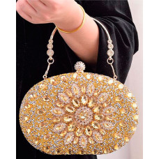 Rhinestone Top Handle Evening Handbag - gold