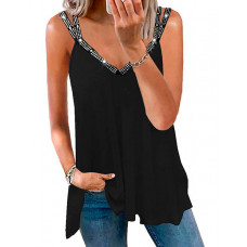 Rhinestone V-Neck Double Strap Top - black