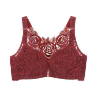 Rose Pattern Crochet Lace Closure Wirefree Breathable Bra - Wine red