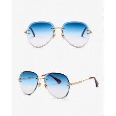 Round Flexible Metal Frame Sunglasses - blue