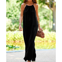 Round Neck Casual Summer Dress - black