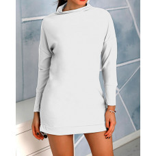 Round Neck Long Sleeve Casual Dress - white