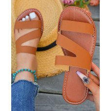 Round Open Toe Summer Beach Slippers - brown