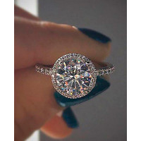 Round Shaped Rhinestone Pattern Ring - silver