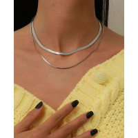 Round Shaped Snake Chain Necklace - silver