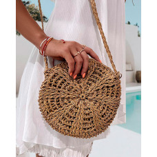 Round Shaped Tassel Braided Straw Bag - Light Brown