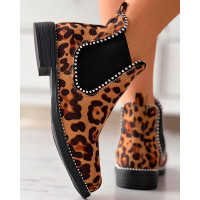 Round Toe Cheetah Ankle Boots - Leopard