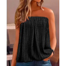 Ruched Bandeau Textured Tank Top - black