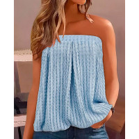 Ruched Bandeau Textured Tank Top - blue