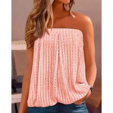 Ruched Bandeau Textured Tank Top - pink