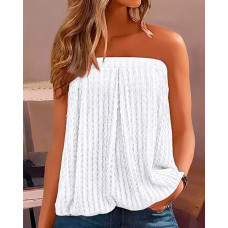 Ruched Bandeau Textured Tank Top - white