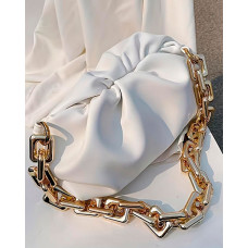 Ruched Chain Strap Shoulder Bag - white