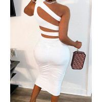 Ruched Cutout One Shoulder Bodycon Dress - white