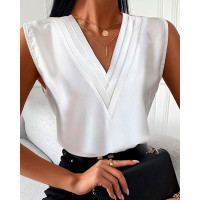 Ruched Front V-Neck Sleeveless Top - white