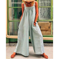 Ruched Pocket Decor Casual Wide Leg Jumpsuit - gray