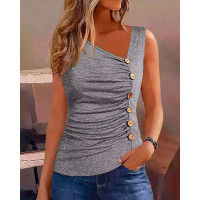 Ruched Side Buttoned Tank Top - gray