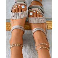 Ruched Strap Square Toe Chunky Slippers - khaki Ruched Strap Square Toe Chunky Slippers - khaki