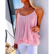 Ruffle Hem Flowy Cami Top - pink