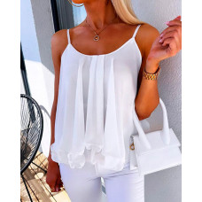 Ruffle Hem Flowy Cami Top - white