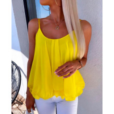 Ruffle Hem Flowy Cami Top - yellow