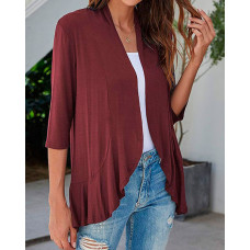 Ruffle Hem Open Front Top - Wine red