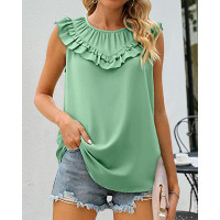 Ruffle Hem Ruched Detail Casual Tank Top - light green