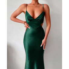 Satin Cutout Skinny Cami Dress - green