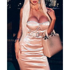 Satin Studded Sleeve Bodycon Dress - light pink