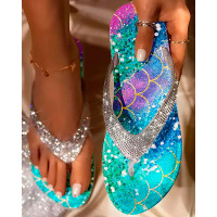 Scale Print Beach Flip Flops - Multicolor