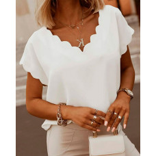 Scallop Trim Batwing Sleeve Top - white