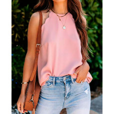 Scallop Trim Casual Tank Top - pink