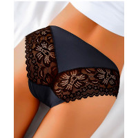 Scallop Trim Crochet Lace Panty - black